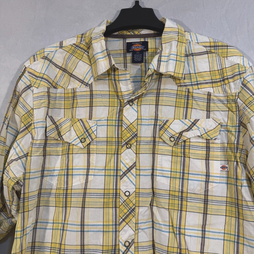 Dickies Men's Western Button Snap Yellow Plaid Long Sleeve FITS XL Men's Country